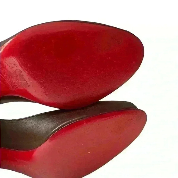 CHRISTIAN LOUBOUTIN Aperto WM Brown Leather Peep Toe Block Heels Pumps Sz 37.5 - Picture 7 of 16